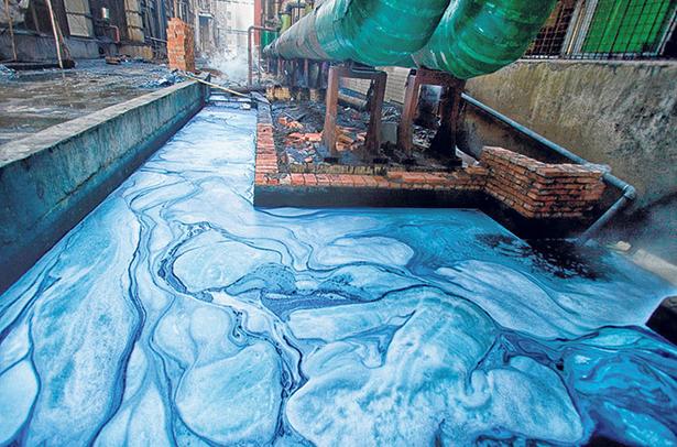 Dye waste in water